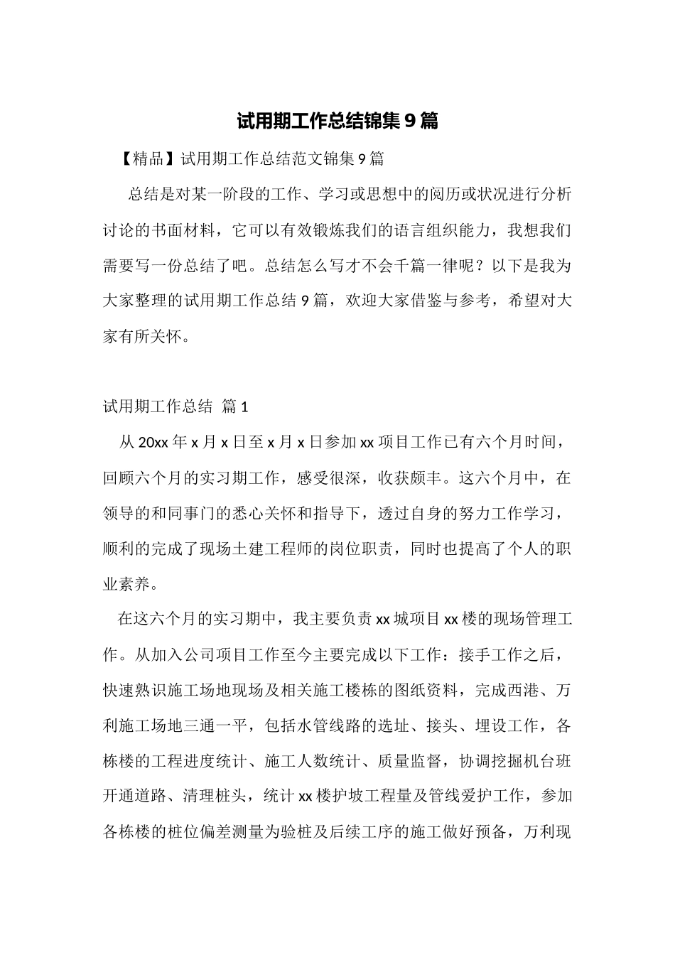 试用期工作总结锦集9篇_第1页