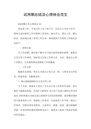 试用期总结及心得体会范文