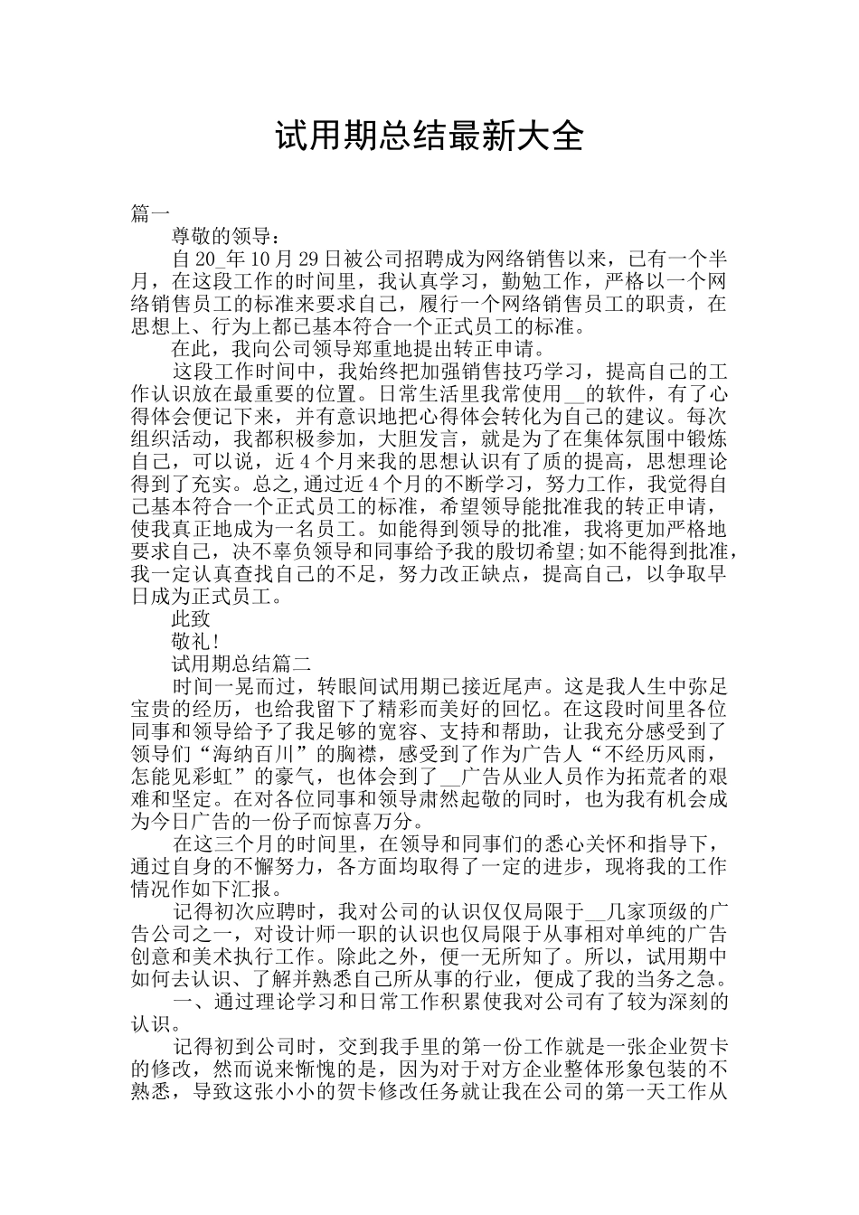 试用期总结最新大全_第1页