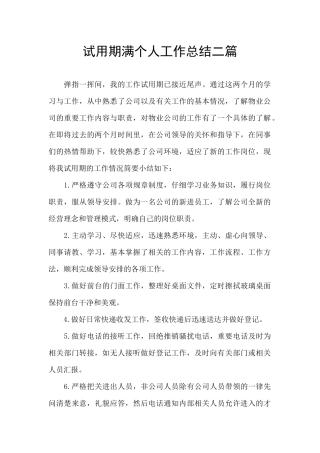 试用期满个人工作总结二篇
