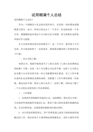 试用期满个人总结