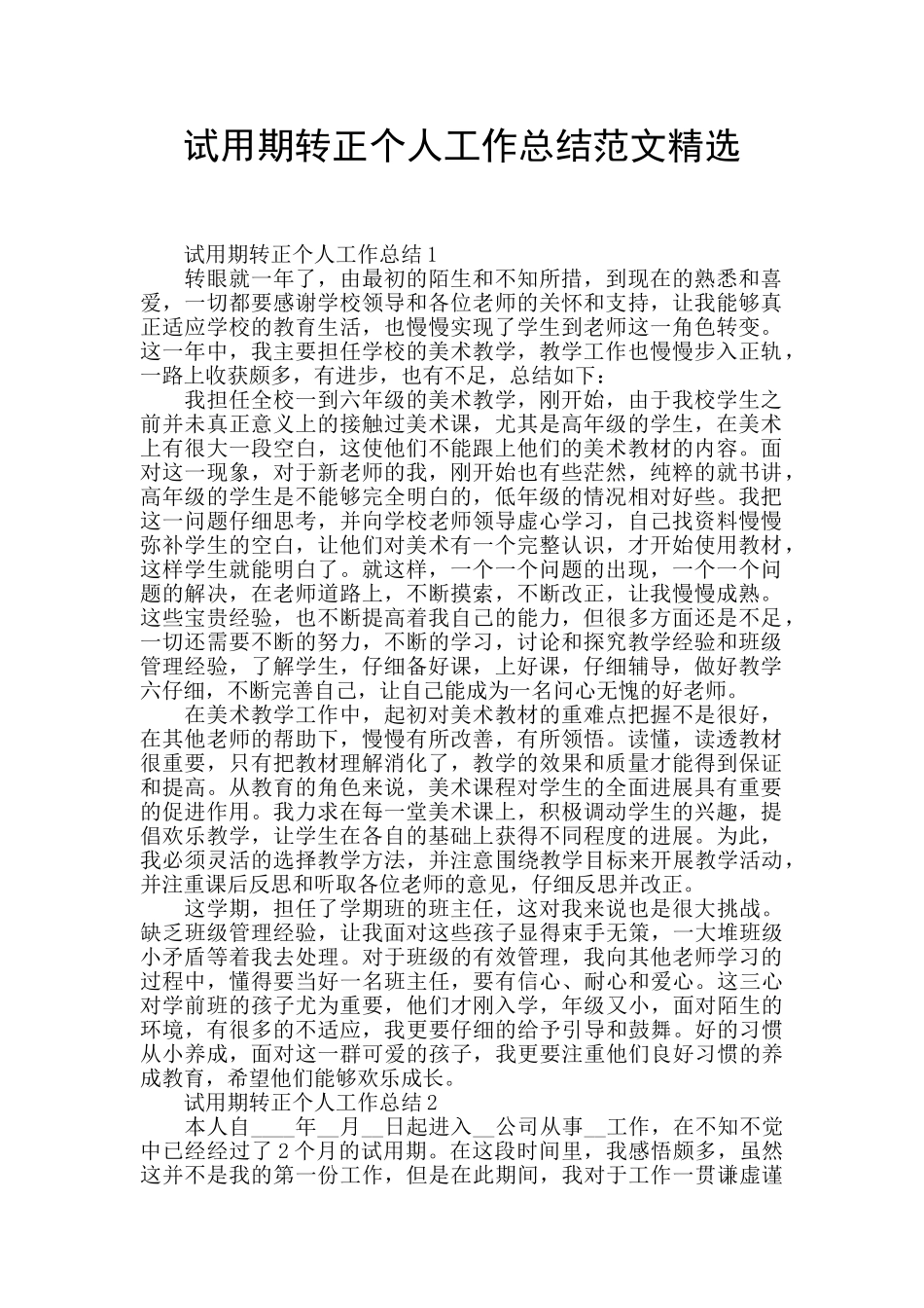 试用期转正个人工作总结范文精选_第1页