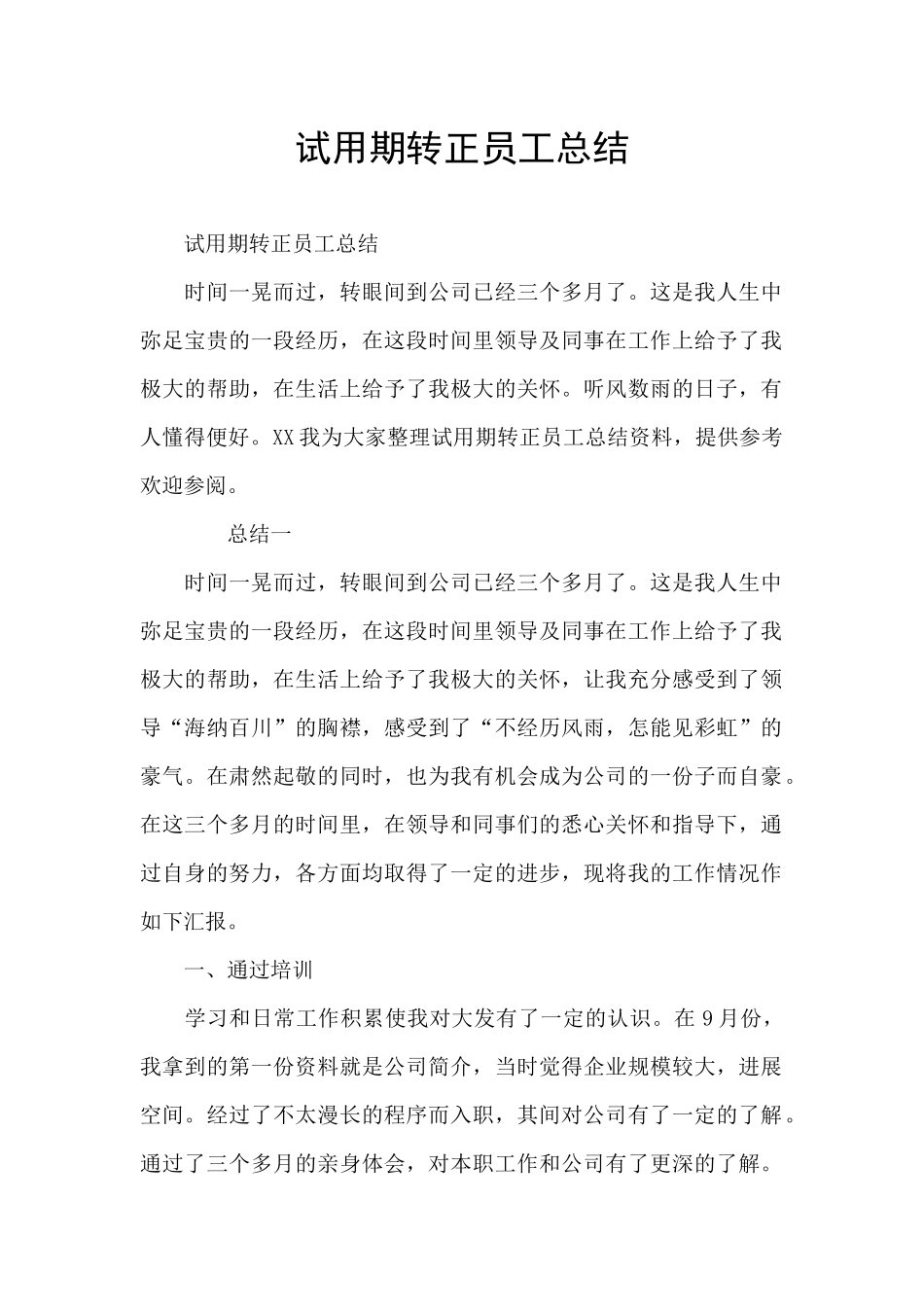 试用期转正员工总结_第1页