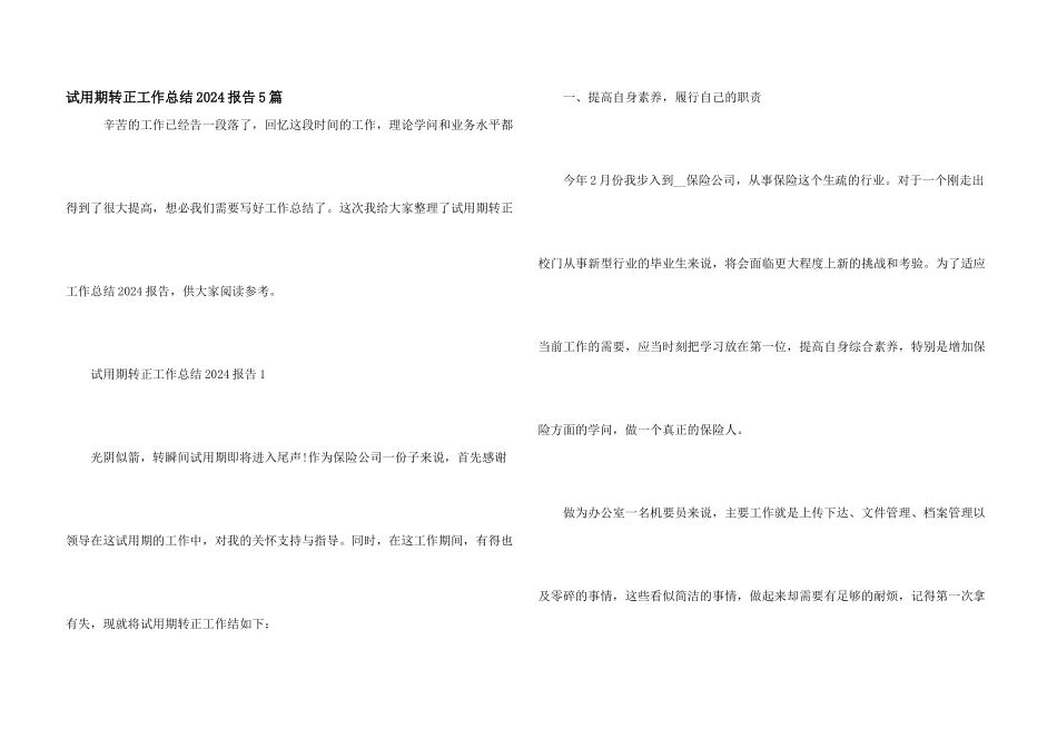 试用期转正工作总结2024报告5篇_第1页