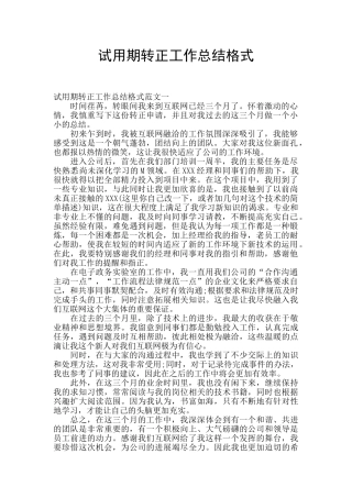 试用期转正工作总结格式