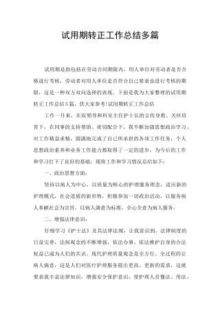试用期转正工作总结多篇