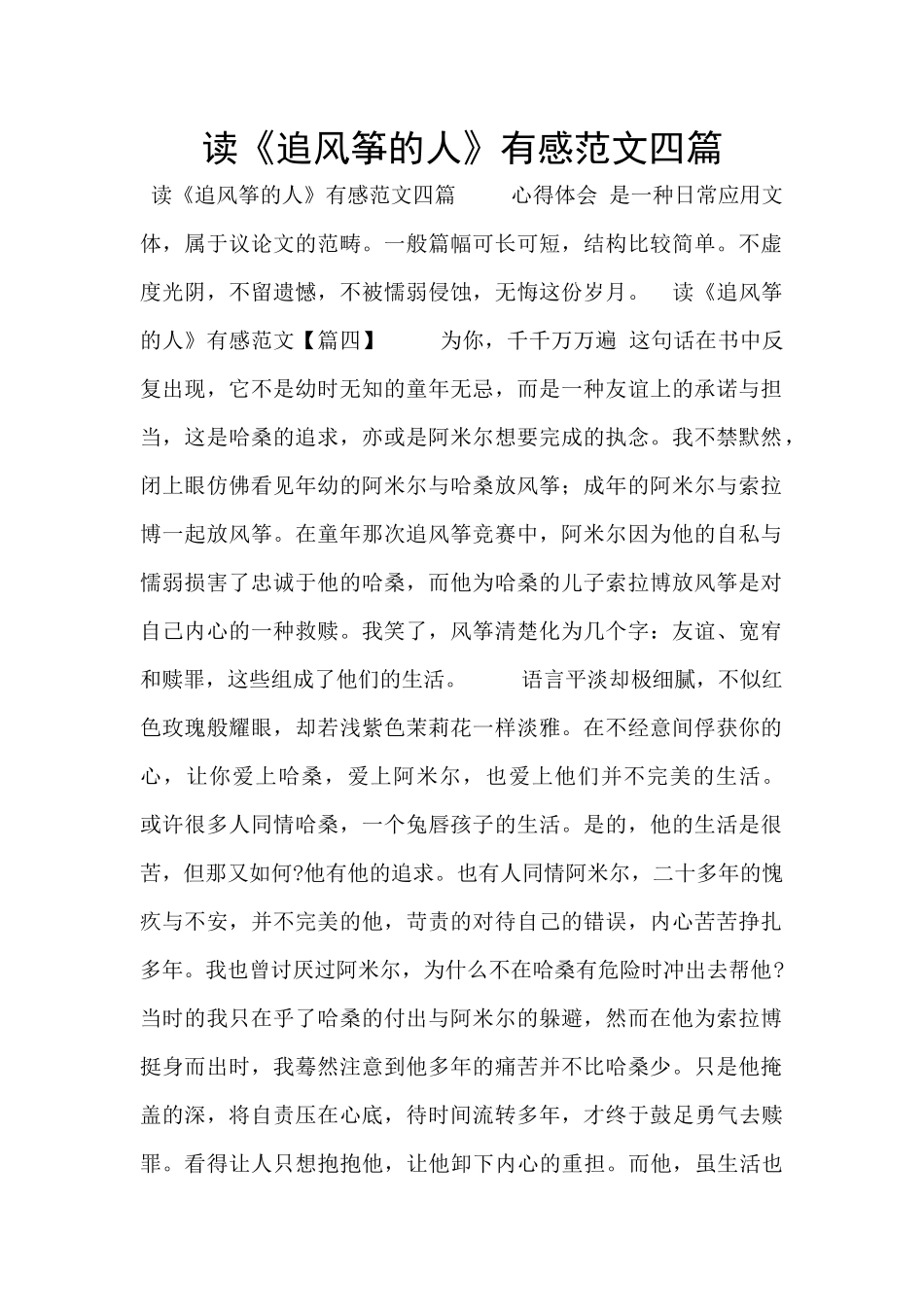读《追风筝的人》有感范文四篇_第1页