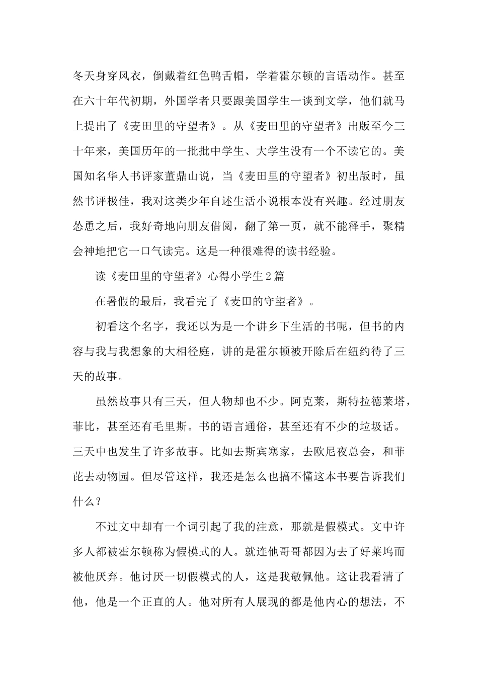 读《麦田里的守望者》心得小学生3篇_第2页