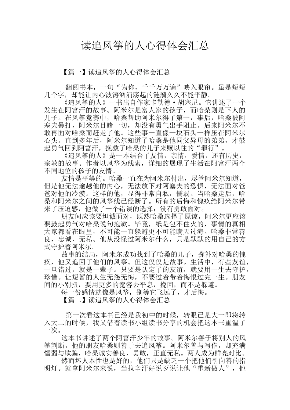 读追风筝的人心得体会汇总_第1页