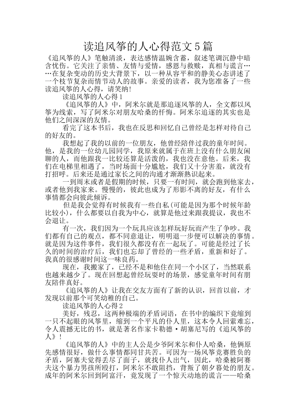 读追风筝的人心得范文5篇_第1页