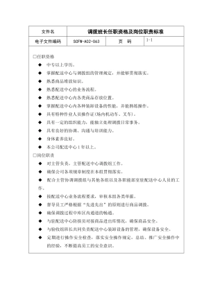 调拨班长任职资格及岗位职责标准
