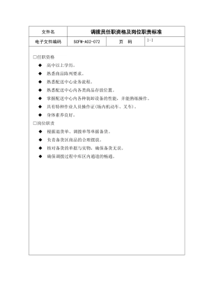 调拨员任职资格及岗位职责标准
