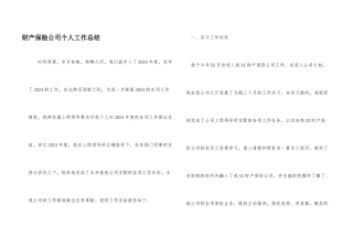 财产保险公司个人工作总结