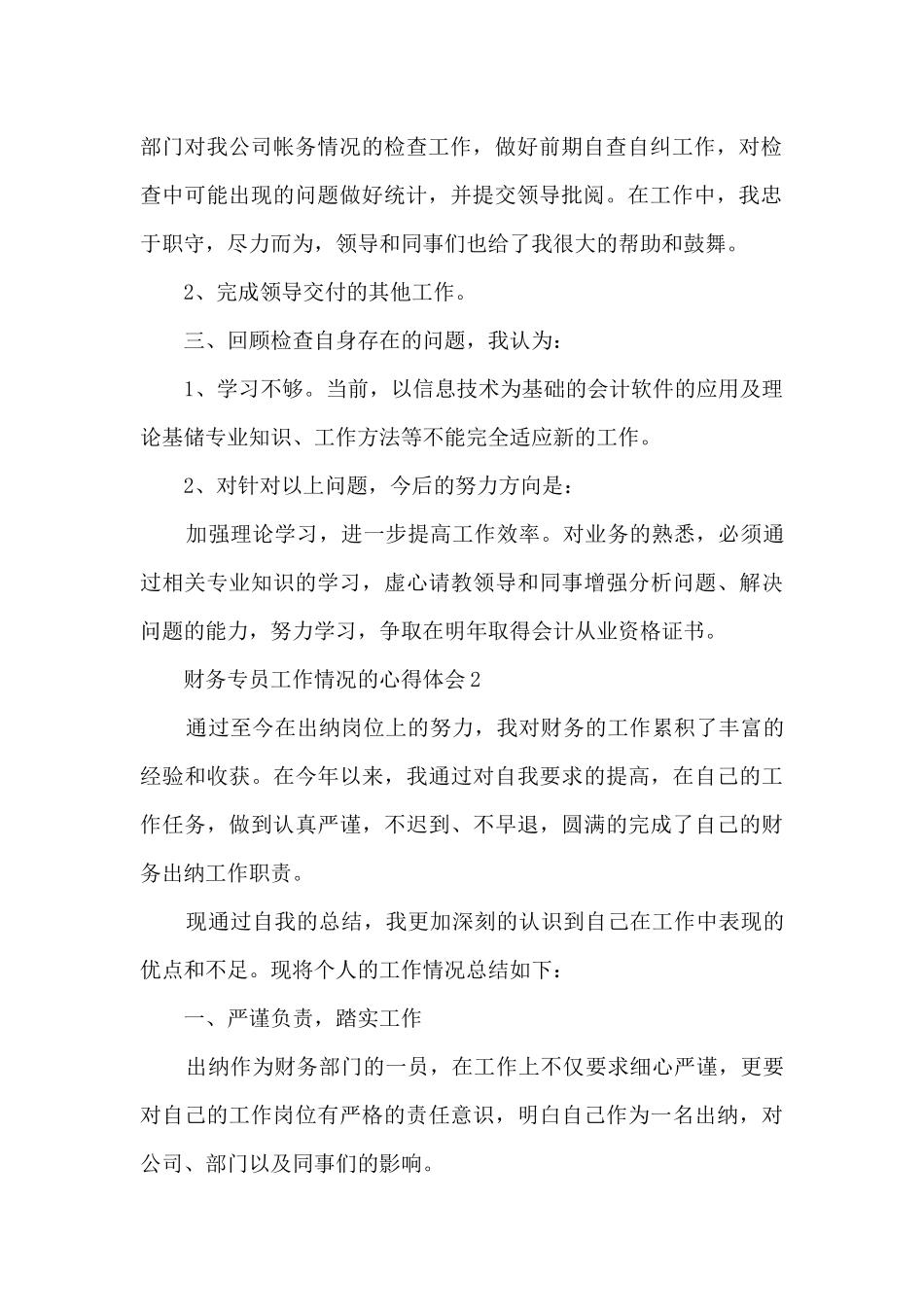 财务专员工作情况的心得体会范文_第2页