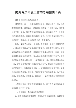 财务专员年度工作的总结报告5篇