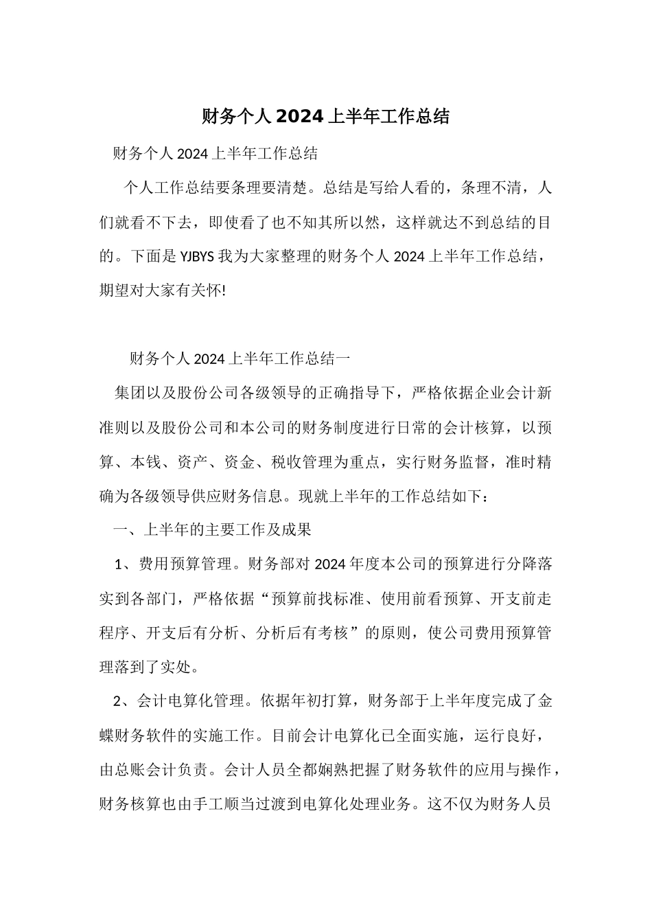 财务个人2024上半年工作总结_第1页