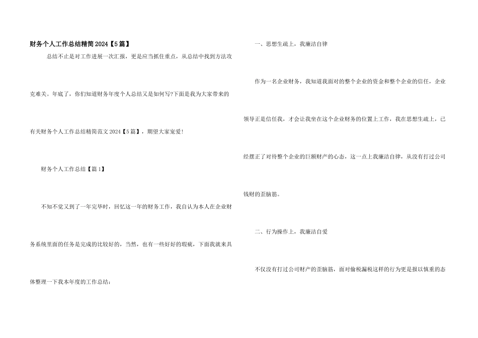 财务个人工作总结精简2024_第1页