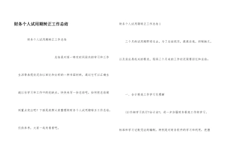 财务个人试用期转正工作总结