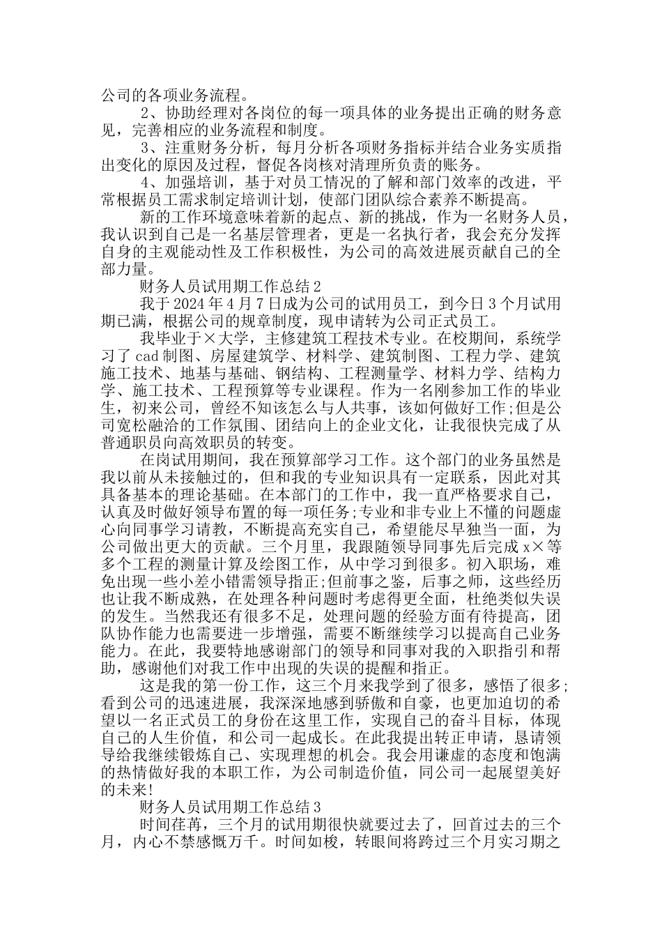 财务人员2024试用期个人工作总结_第2页