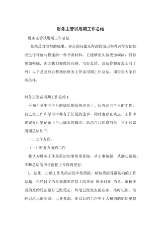 财务主管试用期工作总结