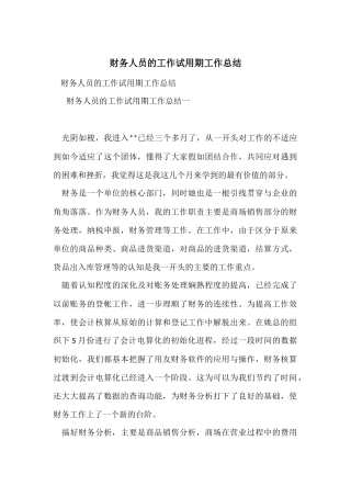 财务人员的工作试用期工作总结