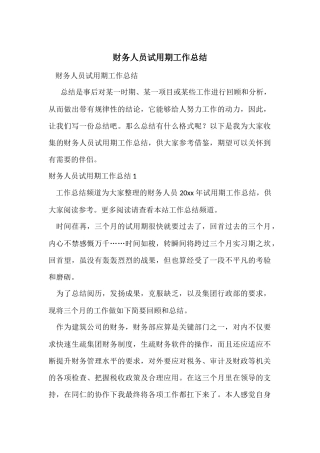 财务人员试用期工作总结