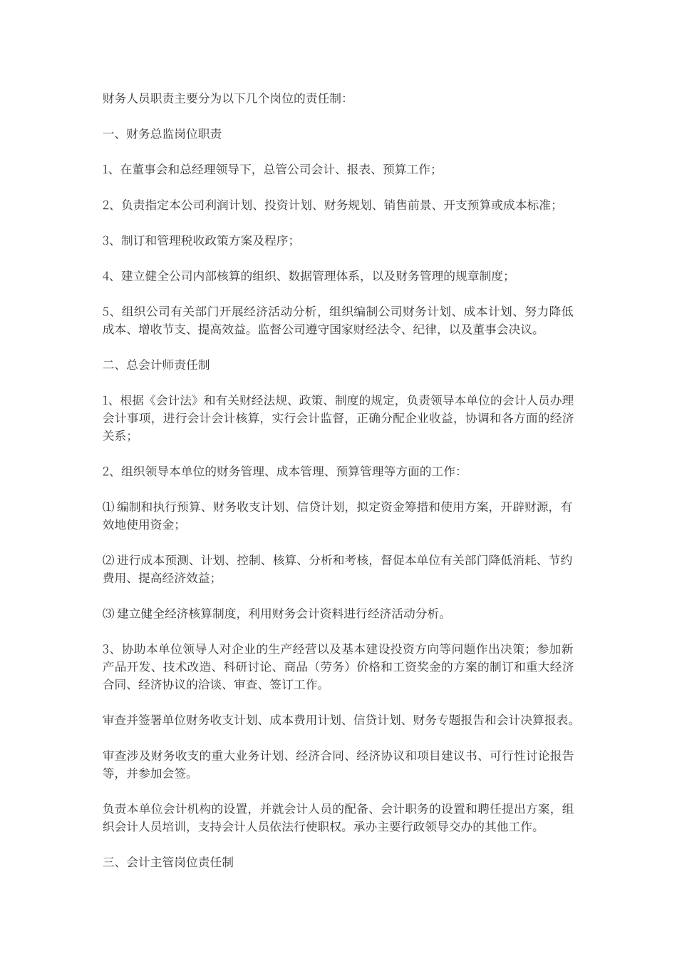 财务人员职责主要分为以下几个岗位的责任制_第1页