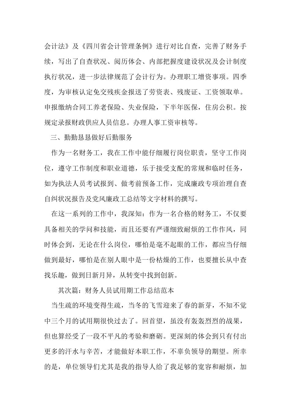 财务人员试用期工作总结范本_第3页