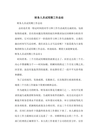 财务人员试用期工作总结-2