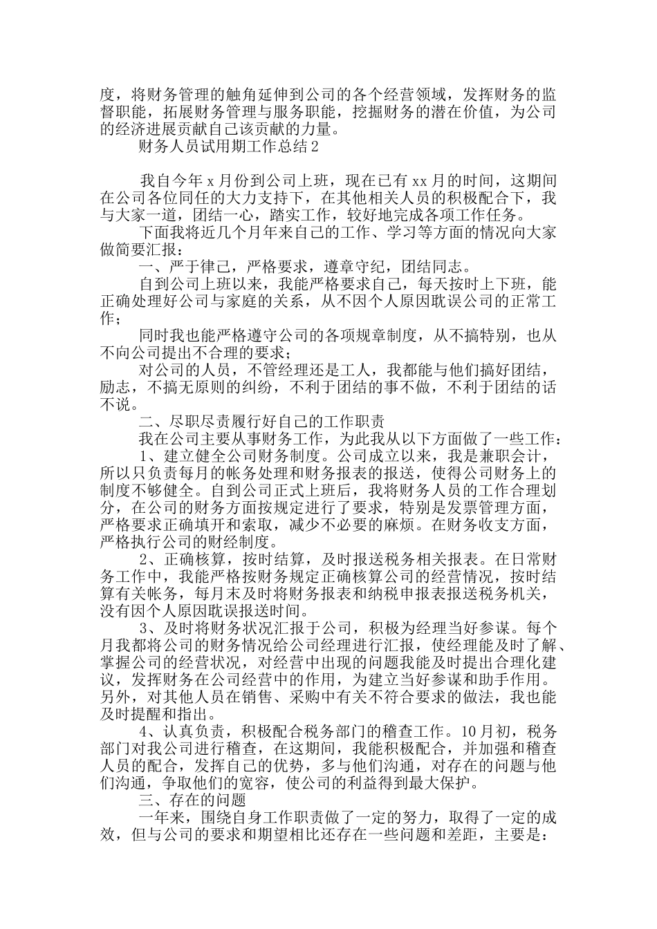 财务人员试用期工作总结_第2页