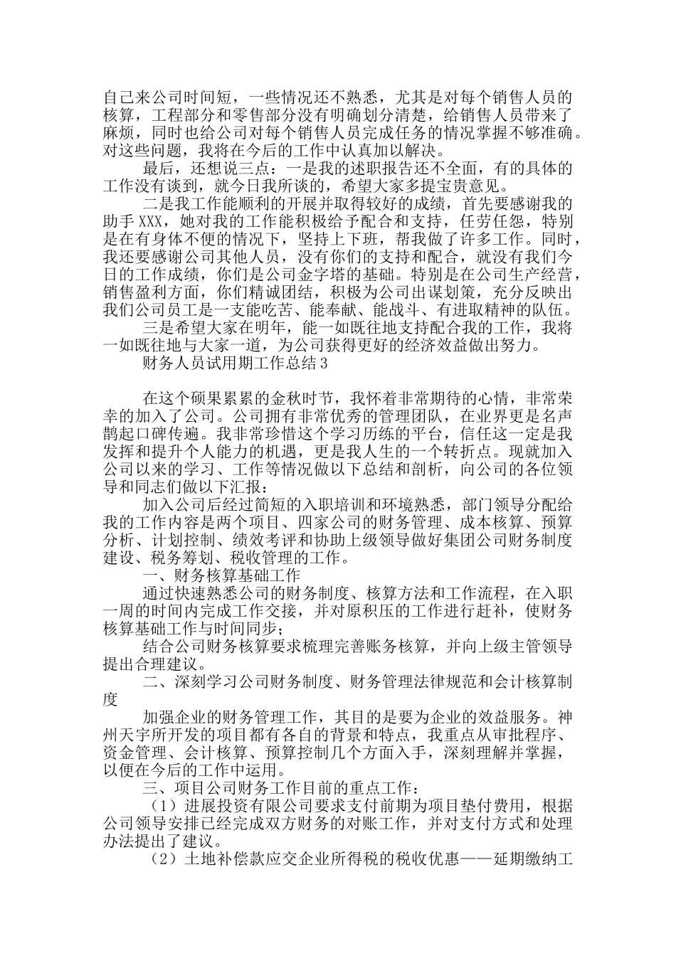 财务人员试用期工作总结_第3页