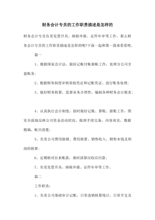 财务会计专员的工作职责描述是怎样的