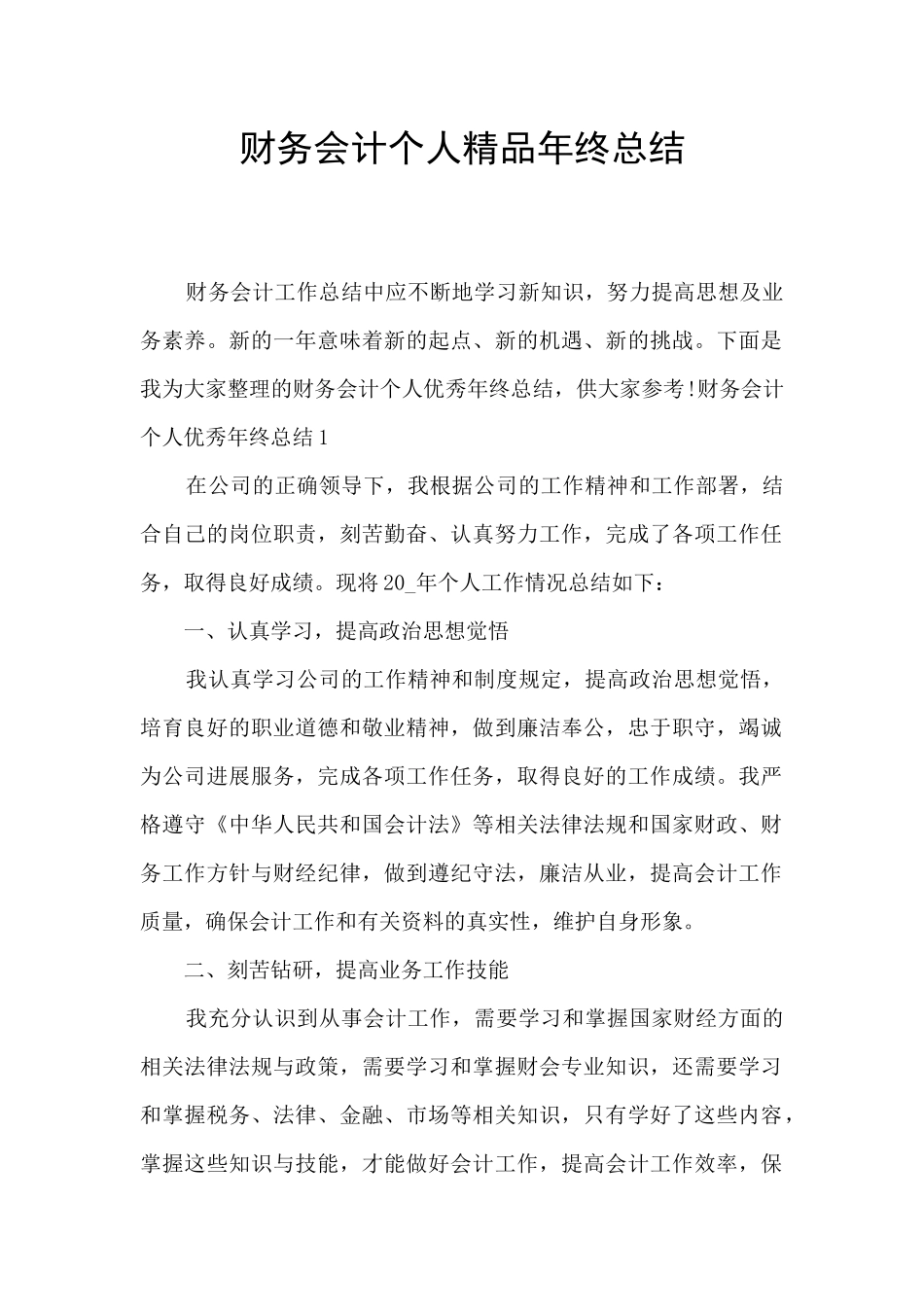 财务会计个人精品年终总结_第1页