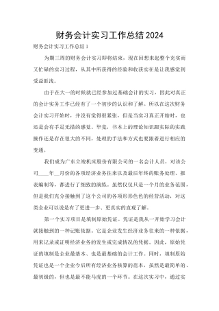 财务会计实习工作总结2024