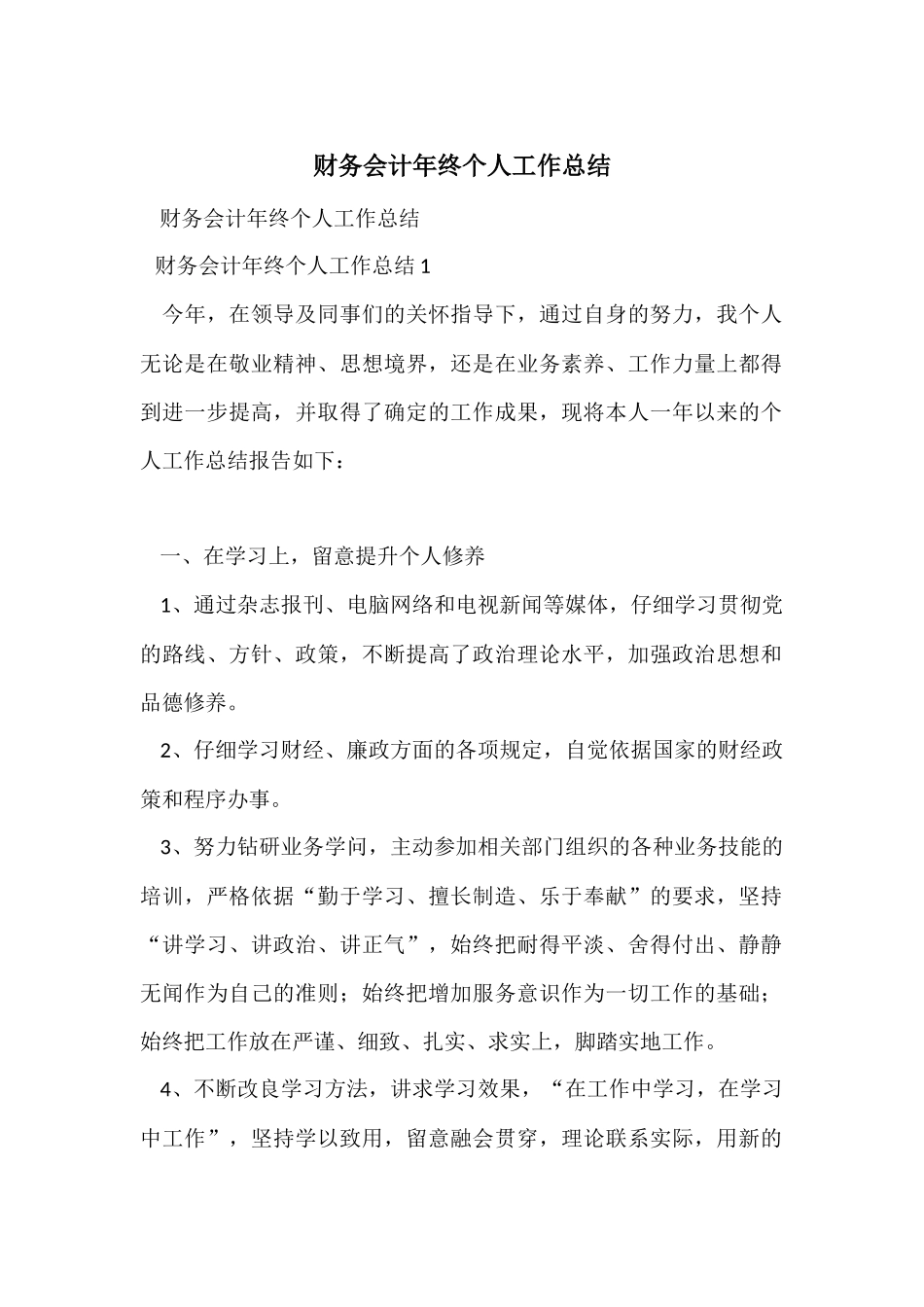 财务会计年终个人工作总结_第1页