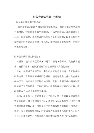 财务会计试用期工作总结