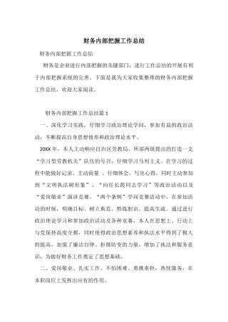 财务内部控制工作总结