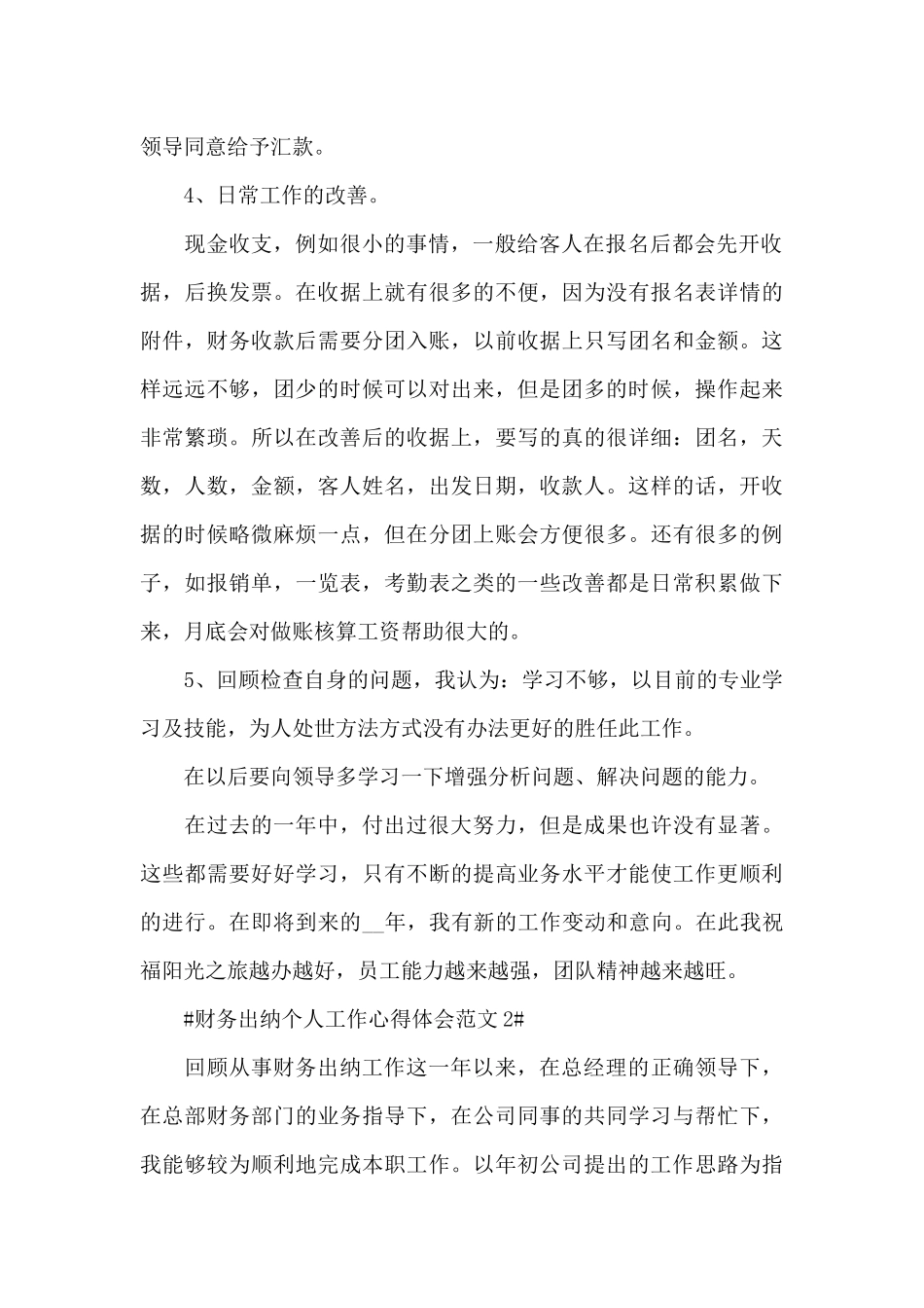 财务出纳个人工作心得体会范文五篇_第2页