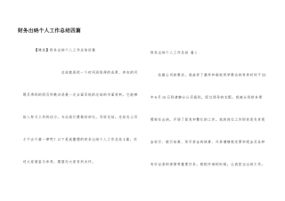 财务出纳个人工作总结四篇