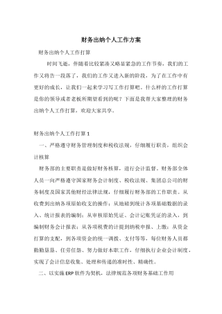 财务出纳个人工作计划