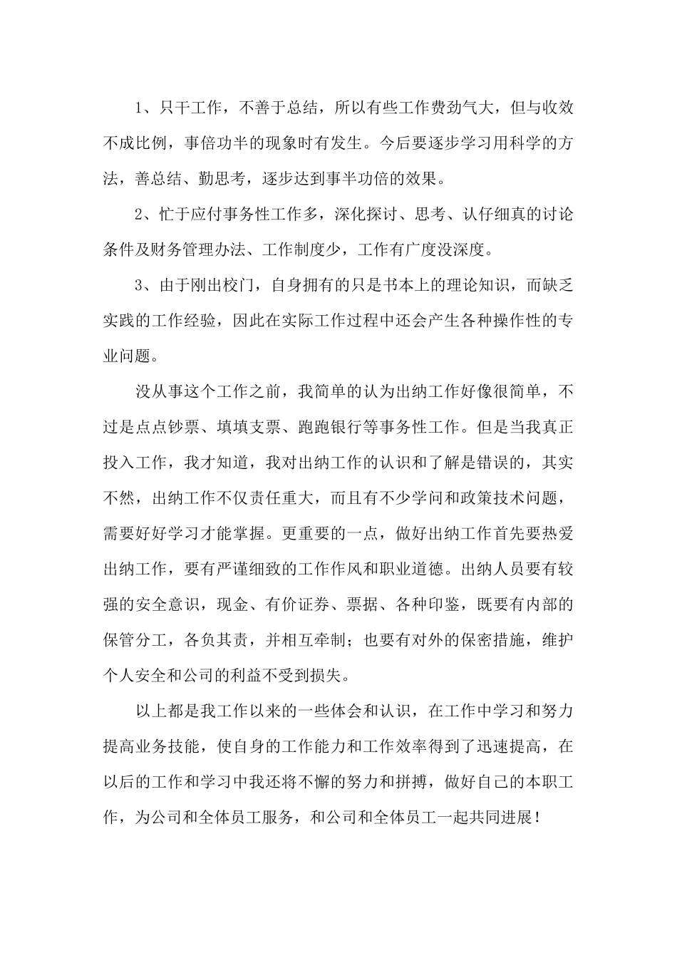财务出纳人员个人工作总结二篇_第3页