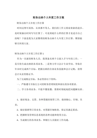 财务出纳个人年度工作计划