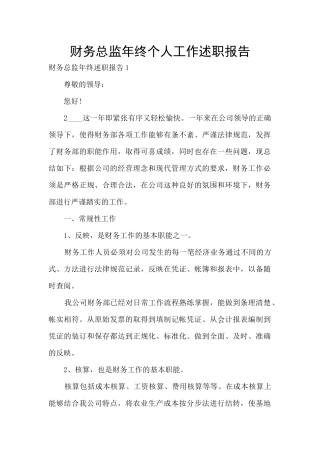 财务总监年终个人工作述职报告