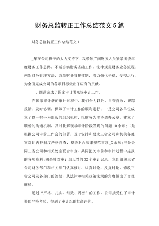 财务总监转正工作总结范文5篇