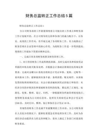 财务总监转正工作总结5篇