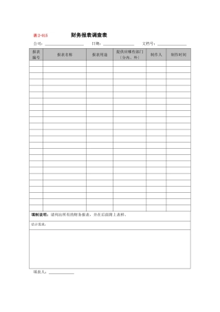 财务报表调查表