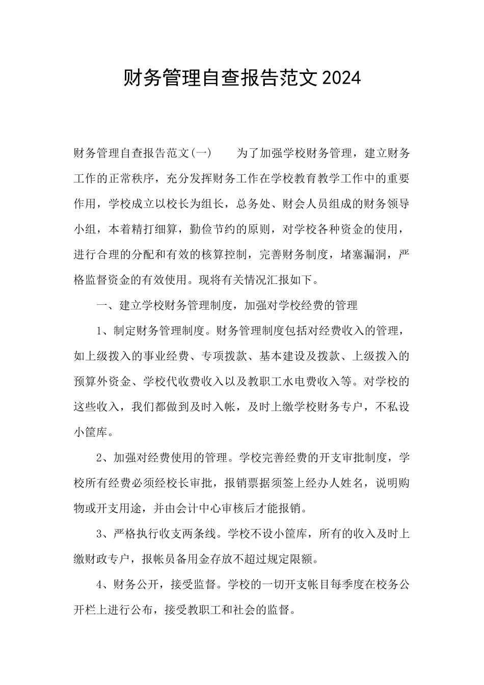 财务管理自查报告范文2024_第1页