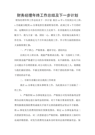 财务经理年终工作总结及下一步计划