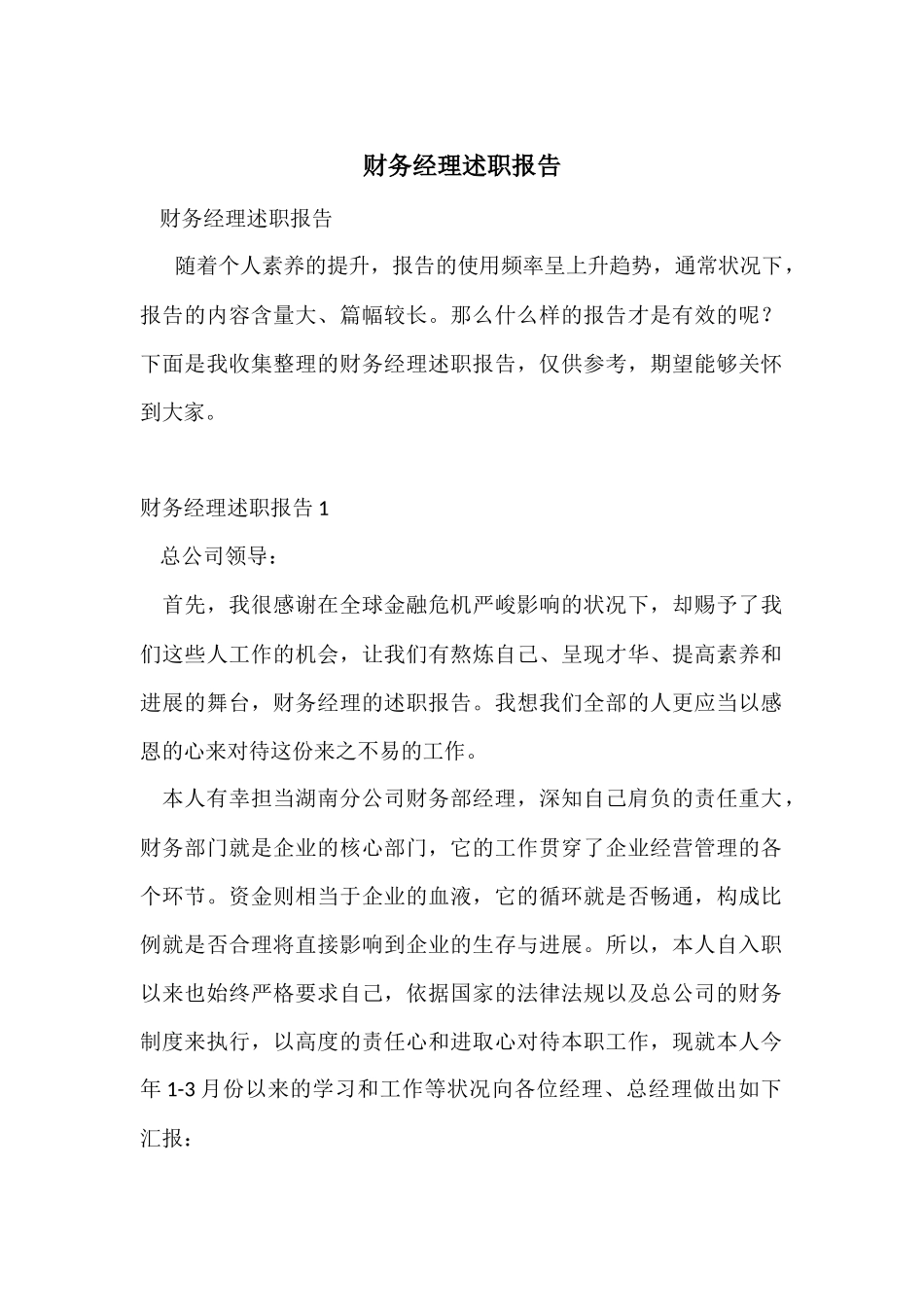 财务经理述职报告-1_第1页