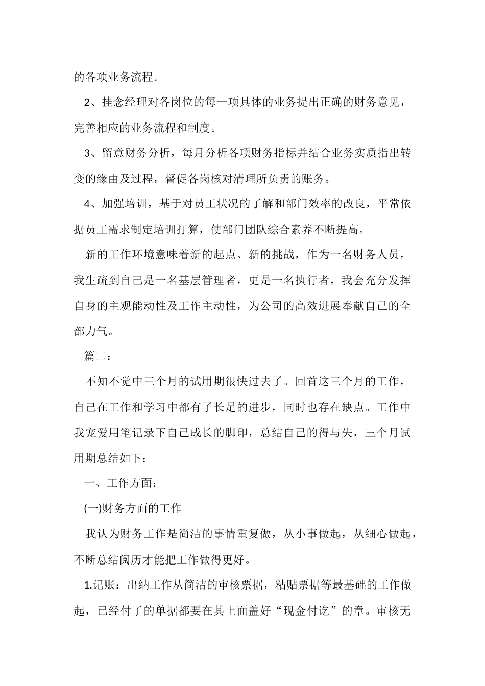 财务职员三个月试用期工作总结_第3页